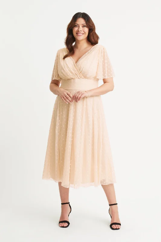 Act Fast oversized dressVictoria Cream Dobby Spot Angel Sleeve Mesh Long Midi Dress