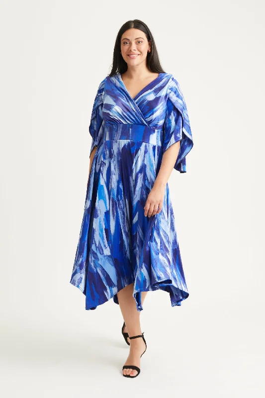 Season Finale Sale floral midi dressSoraya Blue Velvet Hanky Hem Kimono Dress