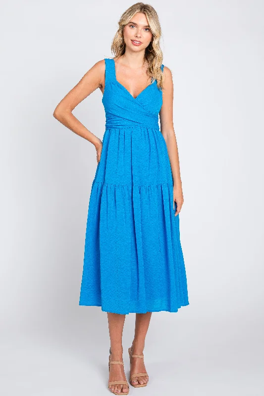 Price Drop evening dressBlue Wrap Front Accent Midi Dress