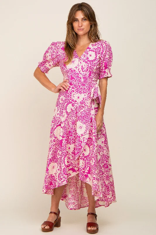The Best Prices mini dressMagenta Floral Paisley Wrap Dress