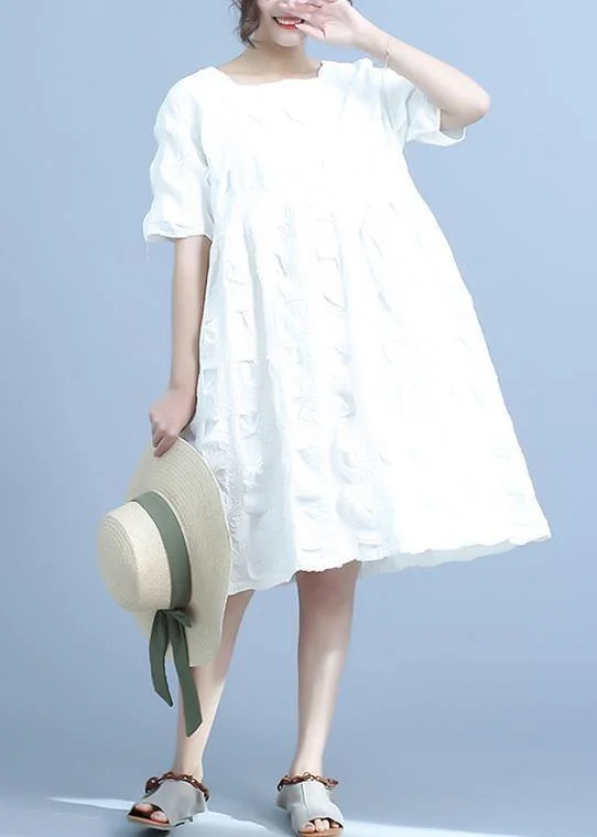 The Best Prices fitted bodycon dressFrench cotton quilting white clothes plus size Pleated Loose Short Sleeve Summer Dress