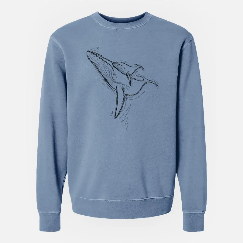 Flash Deals versatile gym hoodieDoodled Mama and Baby the Humpback Whale - Unisex Pigment Dyed Crew Sweatshirt
