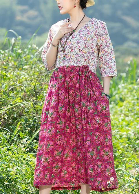 Crazy Savings vintage-inspired dressWomen rose floral Cotton quilting dresses v neck Art summer Dresses