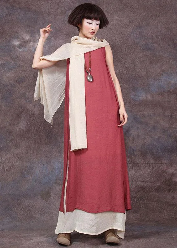 Unbeatable Prices evening dressDIY red sleeveless linen clothes For Women false two pieces Maxi summer Dresses