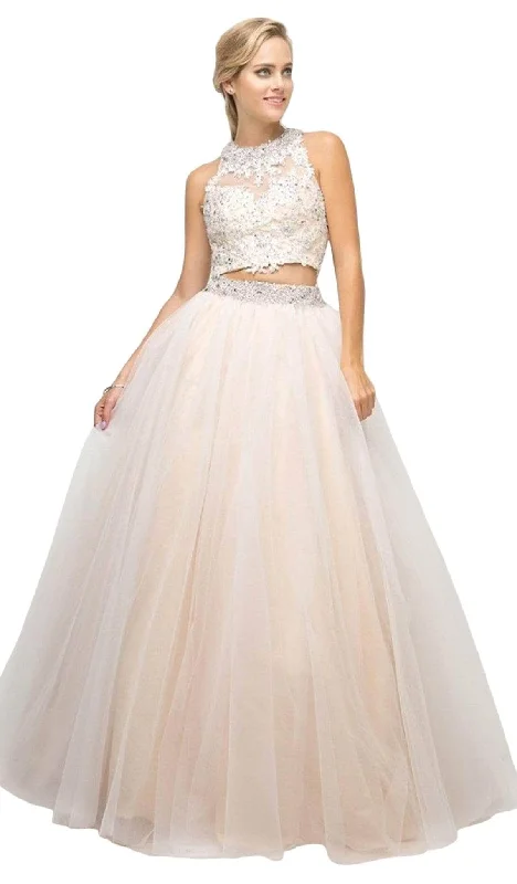 Quick Sale Ladivine UM078 - Lace Beaded Top Two-Piece Gown