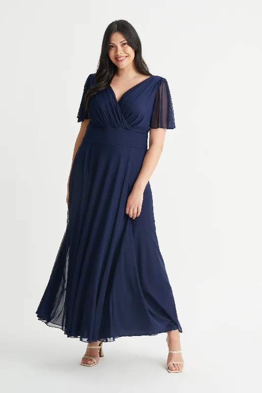 Savings Galore fitted dressIsabelle Navy Float Sleeve Maxi Dress