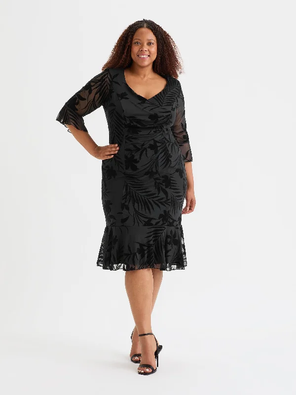 Limited Stock casual day dressBlack Velvet Flock Flapper Dress