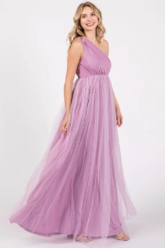 Season Finale Sale sophisticated dressLavender One Shoulder Tulle Maxi Dress
