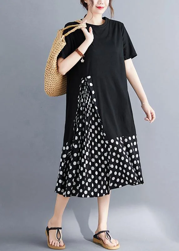 Limited Availability sleek midi dressBohemian black o neck cotton dresses false two pieces Maxi summer Dress