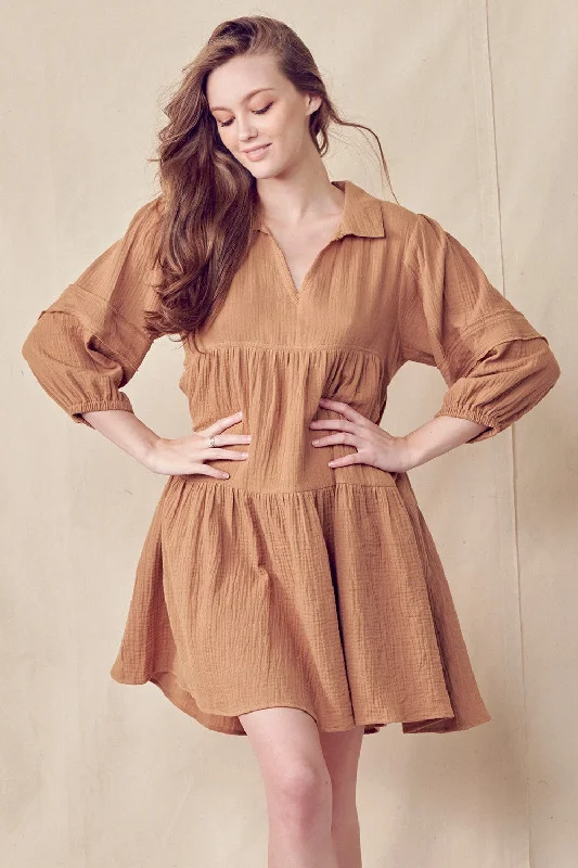 Warehouse Sale party dressMocha Cotton Shirt Mini Dress