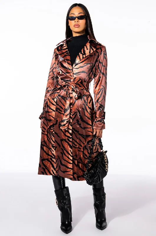 Flash Sale padded puffer coatSATIN ZEBRA PRINT TRENCH COAT