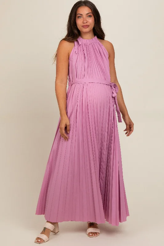 Markdowns chic slip dressPink Pleated Empire Tied Waist Maternity Midi Dress