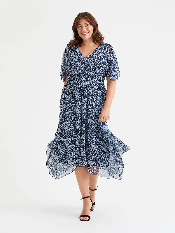 Exclusive Savings wrap-around dressJulie Navy Flower Hanky Hem Dress