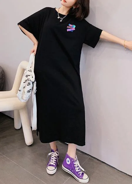 Early Access trendy wrap dressModern o neck Tunics Shirts black Cartoon print Maxi Dresses