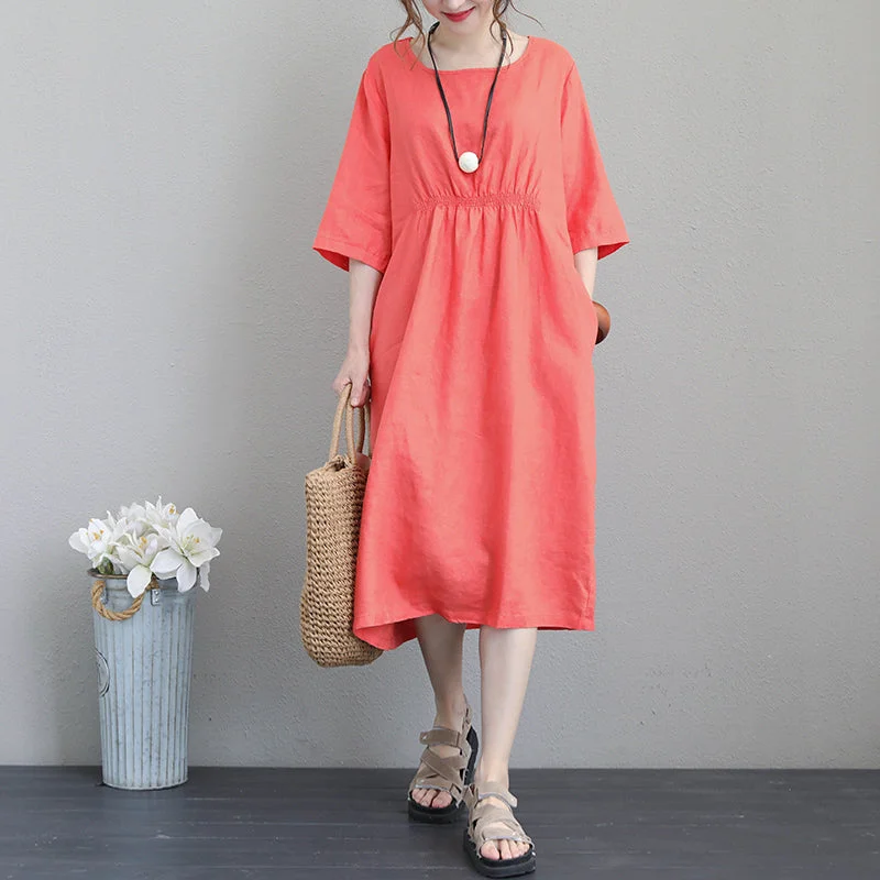 Limited Quantity floral dresswomen orange red linen dresses plus size tunic linen clothing dresses boutique bracelet sleeved gown Limited Quantity floral dresswomen orange red linen dresses plus size tunic linen clothing dresses boutique bracelet sleeved gown