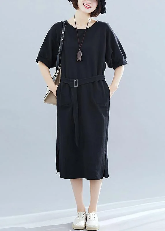 Exclusive Offers ashionable dressItalian black cotton Wardrobes o neck side open Art summer Dress