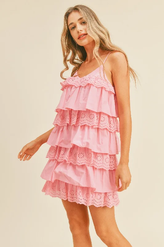 Mega Deal denim dressPink Tiered Layer Mini Dress
