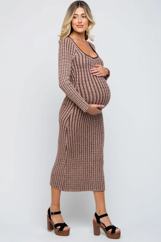 Bargain Prices floral wrap dressBrown Cable Knit Maternity Fitted Midi Dress
