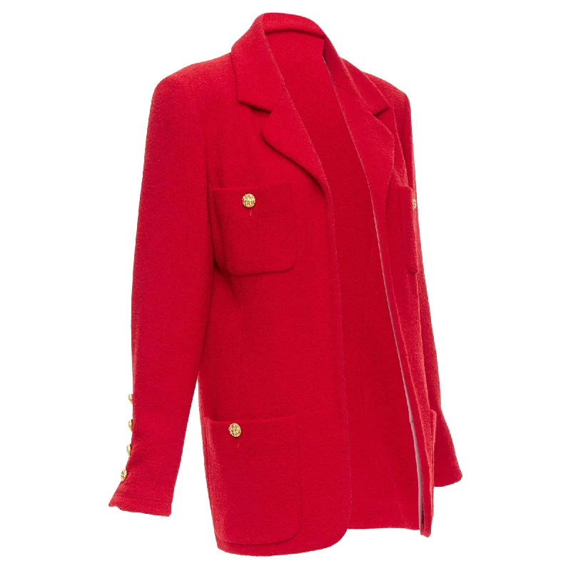 Special Offer Chanel lipstick tweed woven button pocket jacket
