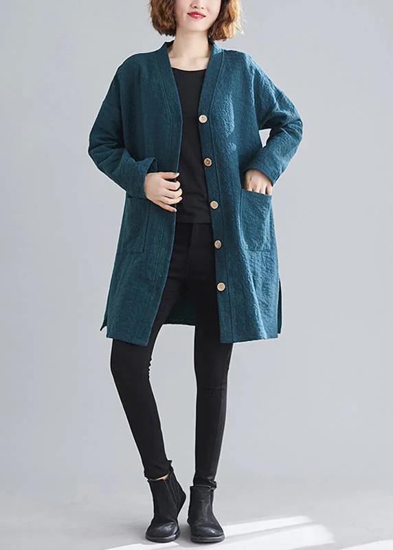 Buy Now romantic dressElegant blackish green Fine casual coats women Work Outfits v neck Button coats