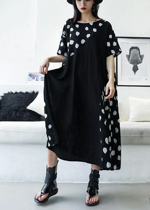 Blowout Sale one-shoulder dresscasual black dotted o neck patchwork chiffon long summer dress