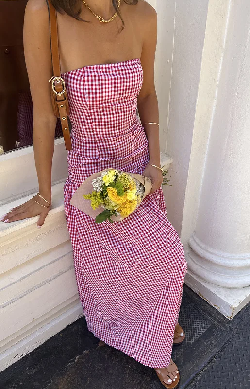 Huge Discounts comfortable outerwearAngela Red Gingham Maxi Dress