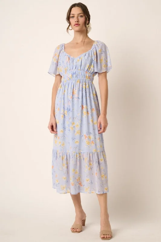 Overstock summer floral dressBlue Flower Print Midi Dress