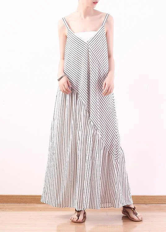 Bargain Prices bohemian dressItalian Spaghetti Strap asymmetric chiffon clothes For Women white striped Dress Summer