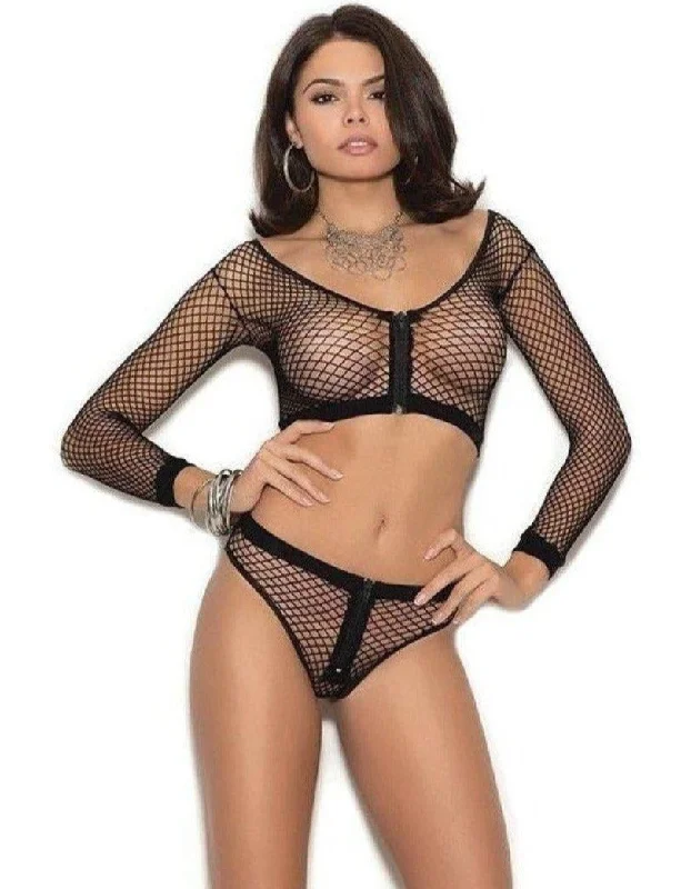 Early Access Elegant Moments  EM-1335 Long sleeve fence net Cami top and booty Shorts set