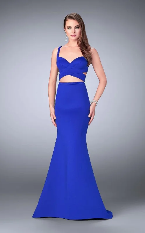 Limited Time Offer La Femme - 24288 Classy Crisscrossed Crop Top Long Evening Gown