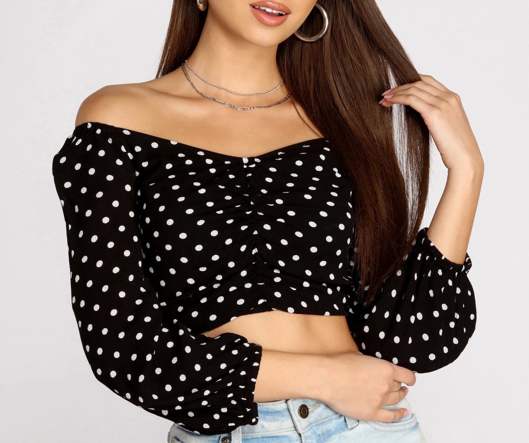 Holiday Sale Polka Dot Doll Ruched Crop Top