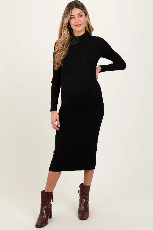 Major Savings high-waisted dressBlack Mock Neck Ribbed Maternity Sweater Dress