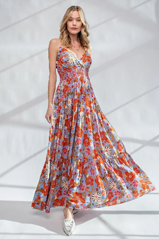 Time-Limited Offer sleek midi dressCoral Floral Printed Maxi Dress