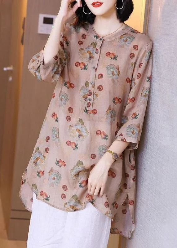 Savings Galore Vintage Pink Print Pockets Patchwork Linen Blouse Top Summer TP1017