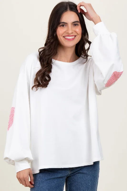 Price Meltdown Ivory Solid Long Sleeve Heart Patch Top