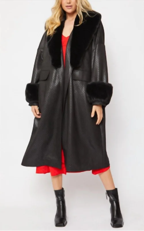 Sneak Peek Sale Jayley Oversized Faux Suede Jacket With Detachable Faux Fur Cuffs & Collar In Black