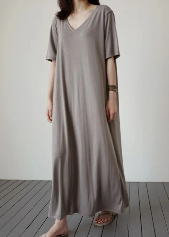 Major Savings summer dressNatural v neck baggy cotton Tunics Work gray cotton Dress