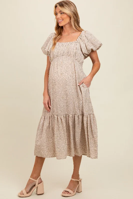 Today’s Special tiered dressLight Taupe Floral Puffed Sleeve Maternity Midi Dress