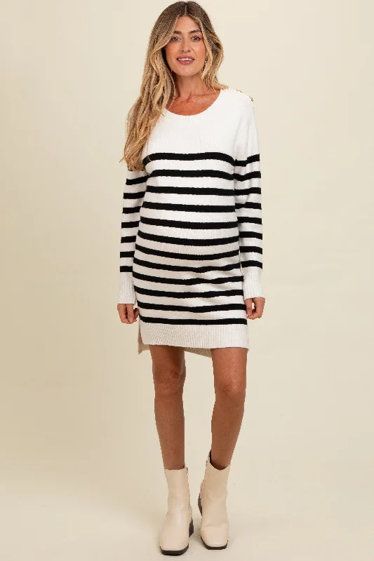 Deal Dash cocktail party dressIvory Striped Basic Maternity Sweater Dress