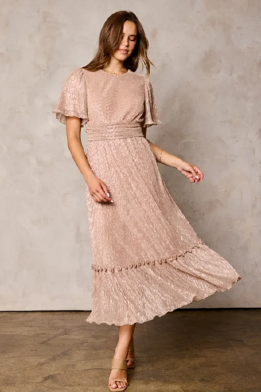 Price Break printed dressChampagne Crinkled Maxi Dress