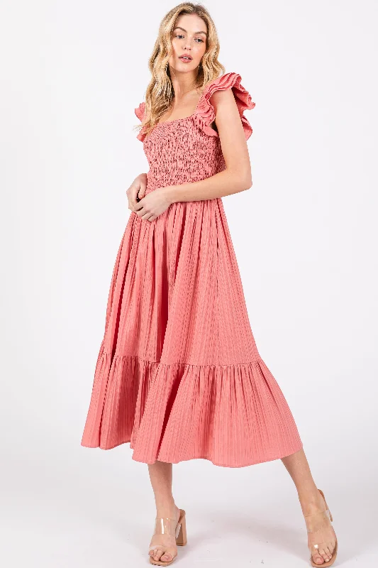 Discount Extravaganza flowy maxi dressMauve Striped Flutter Sleeve Midi Dress