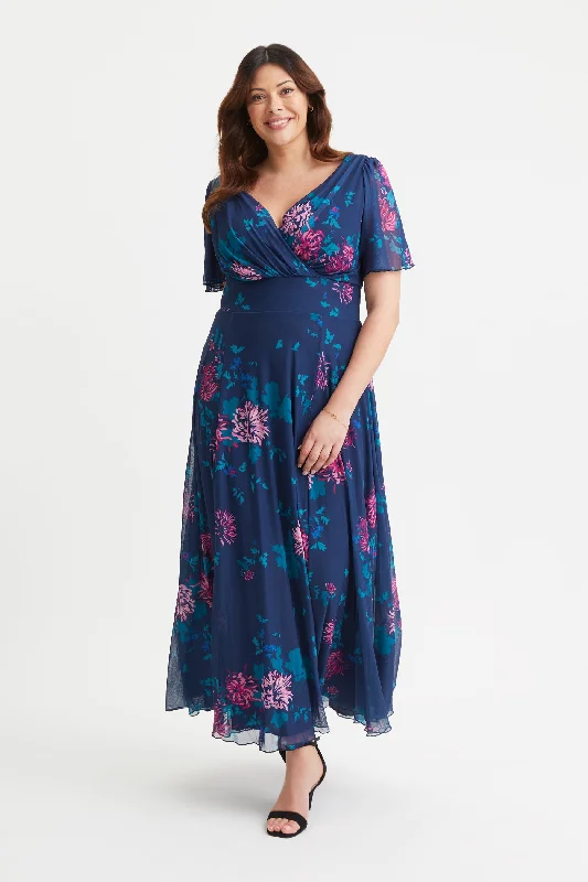 Price Drop vintage dressIsabelle New Blue Pink Float Sleeve Maxi Dress