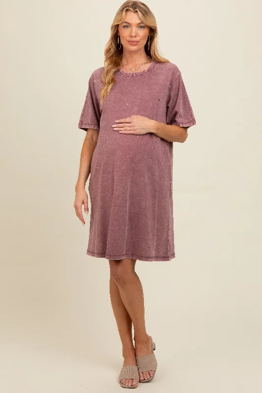 Overstock cocktail dressMauve Rhinestone Mineral Washed Maternity T-Shirt Dress