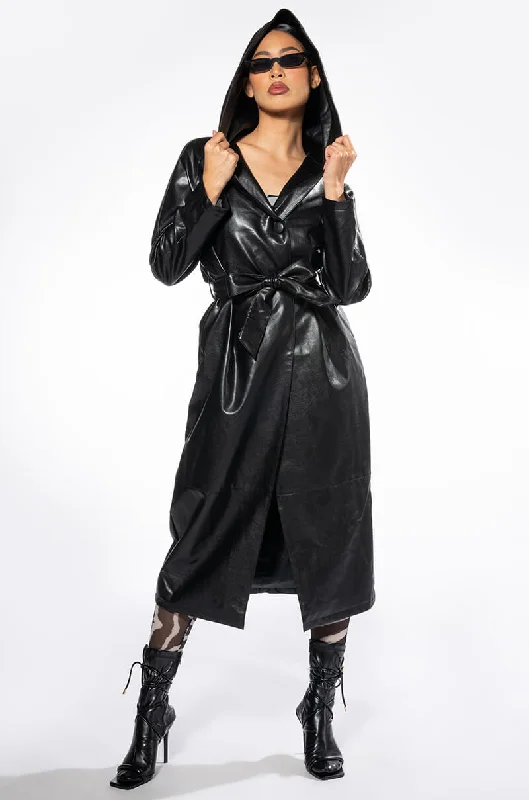Extra Savings insulated coatAZALEA WANG ASAP RIRI PU HOODED TRENCH COAT