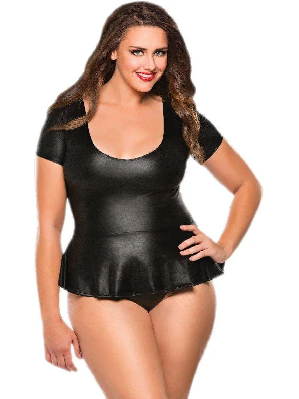 Weekend Flash Sale Peplum Top & G-String, Very huggable in ultra soft faux leather in Black, or Red