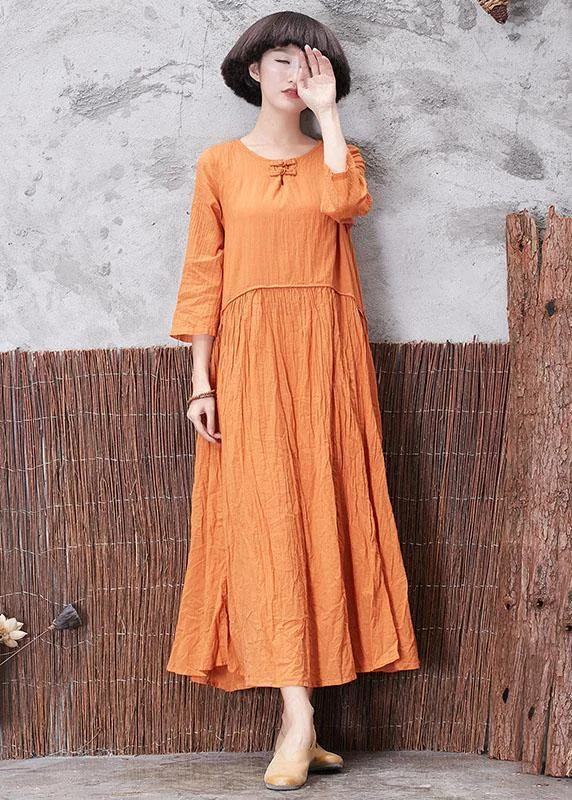 Act Now sleeveless dressElegant layered linen Robes Inspiration yellow o neck Dresses autumn