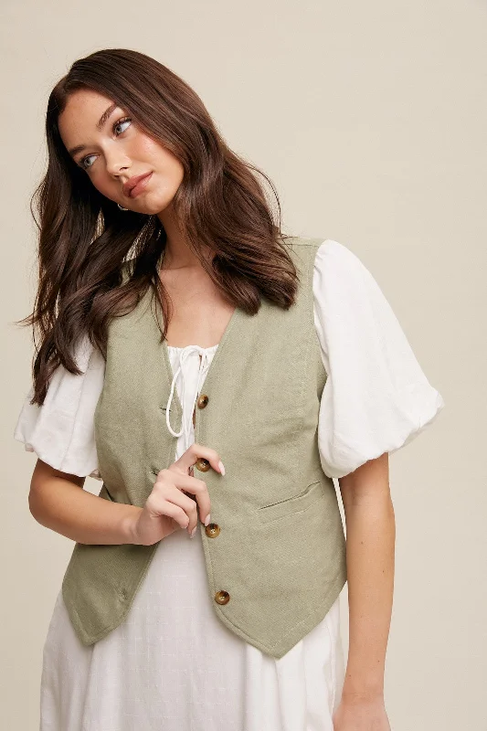 Today Only silk dressSage Fitted Linen Vest With Pockets