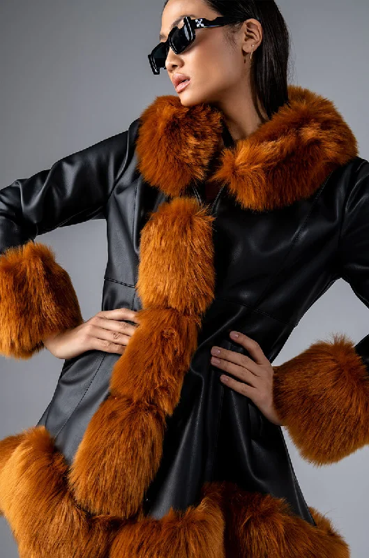 Price Buster long-sleeve winter jacketLONG PLEATHER JACKET WITH FAUX FUR TRIM