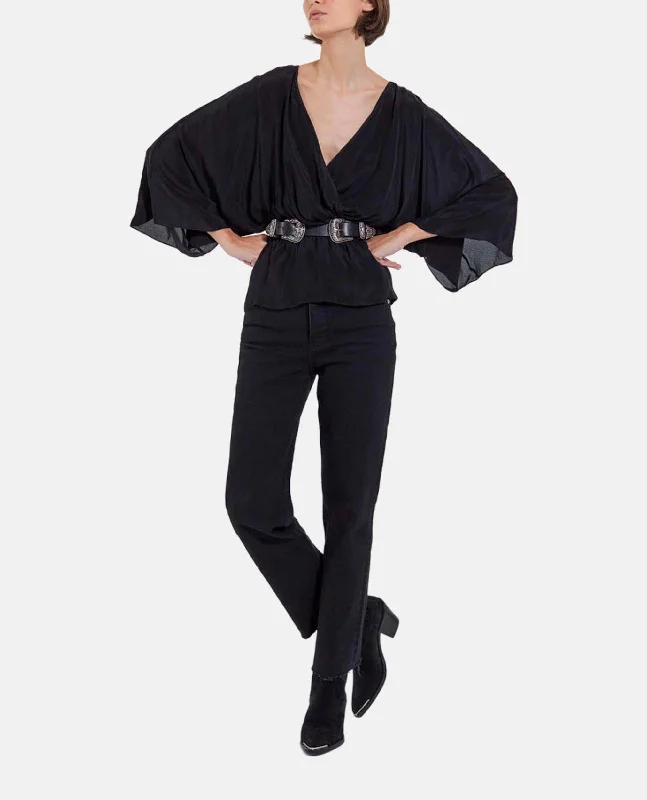 Special Price Kimono Top With Long Draped Sleeves | Women | Black