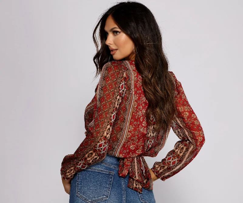Discount Mania Bohemian Beauty Surplice Tie Back Top